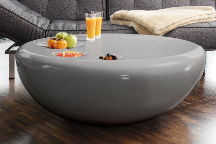 SalesFever Couchtisch 100 cm rund grau Fiberglas, hochglanz lackiert, mit 3 Runden Ablageflächen