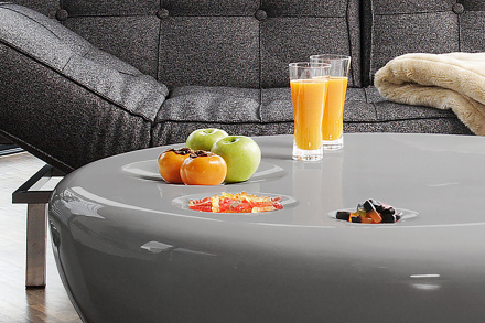 SalesFever Couchtisch 100 cm rund grau Fiberglas, hochglanz lackiert, mit 3 Runden Ablageflächen