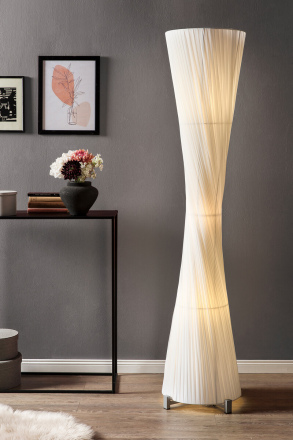 SalesFever Stehlampe rund 180 cm, Plissee Lampenschirm aus Latex, Gestell Edelstahl verchromt