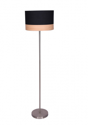 SalesFever Stehlampe rund schwarz Ø 38 cm, 1 flammig, Dekor Lampenschirm in Holzoptik