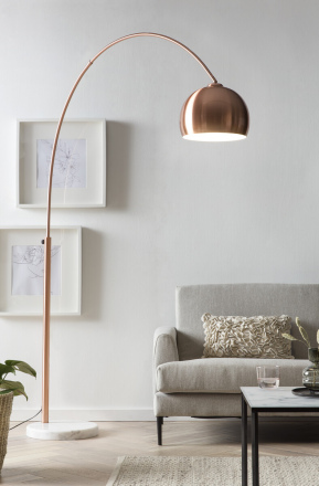 SalesFever Bogenlampe Kupfer mit Marmorfuß, Ø Lampenschirm ca. 30 cm