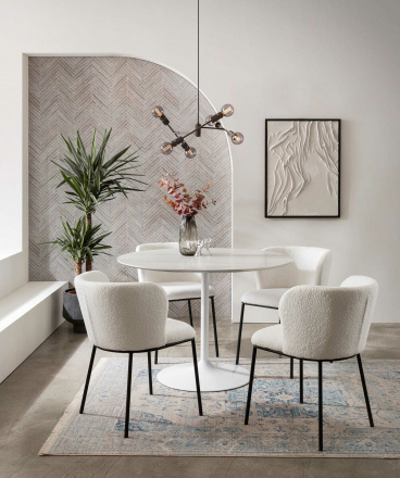 SalesFever Tisch Weiß rund Ø 110 cm, Tischplatte foliert in Marmoroptik