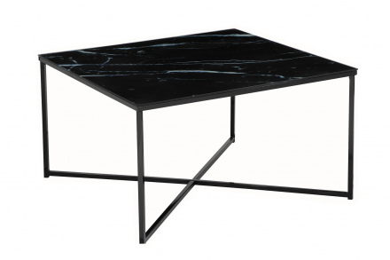 SalesFever Couchtisch 80x80x45 cm, Foliert in Marmoroptik Schwarz, Gestell Schwarz