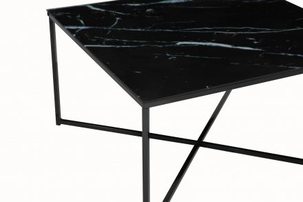 SalesFever Couchtisch 80x80x45 cm, Foliert in Marmoroptik Schwarz, Gestell Schwarz