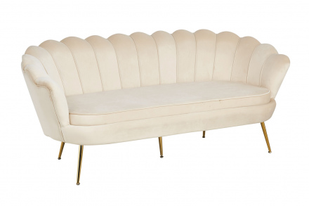 SalesFever Muschelsofa 3-Sitzer aus Samt Beige, Beine Chrom goldfarben, mit hohem Sitzkissen