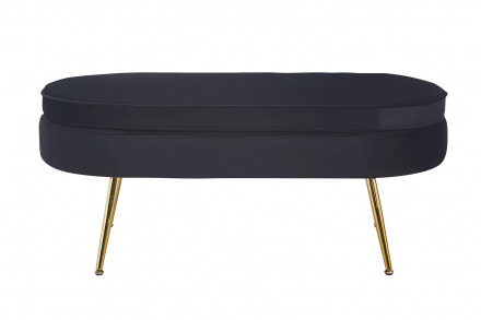 SalesFever Sitzpouf oval aus Samt Schwarz, Beine Chrom goldfarben, mit hohem Sitzkissen