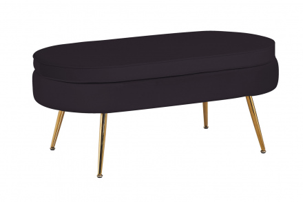 SalesFever Sitzpouf oval aus Samt Schwarz, Beine Chrom goldfarben, mit hohem Sitzkissen