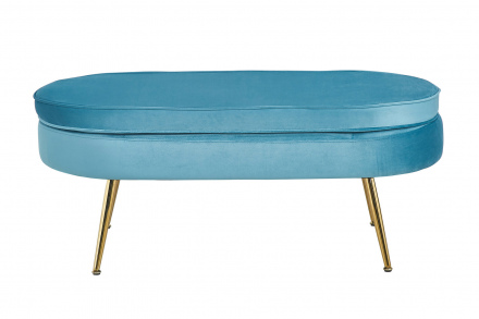 SalesFever Sitzpouf oval aus Samt Blau, Beine Chrom goldfarben, mit hohem Sitzkissen