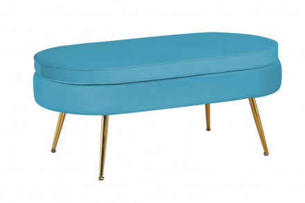 SalesFever Sitzpouf oval aus Samt Blau, Beine Chrom goldfarben, mit hohem Sitzkissen