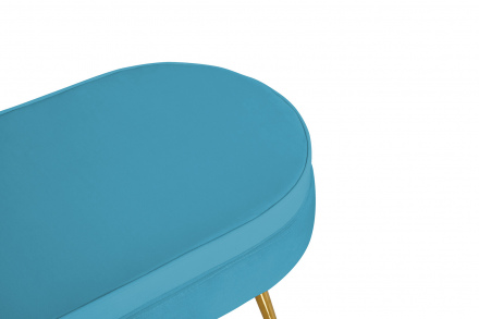 SalesFever Sitzpouf oval aus Samt Blau, Beine Chrom goldfarben, mit hohem Sitzkissen