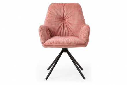 SalesFever Armlehnstuhl mit 360° Drehfunktion, Rose, Vintage-Samtvelours, Beine Metall Schwarz pulverbeschichtet