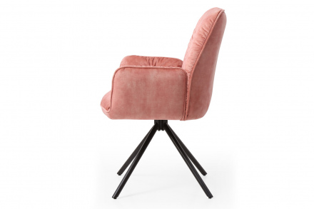 SalesFever Armlehnstuhl mit 360° Drehfunktion, Rose, Vintage-Samtvelours, Beine Metall Schwarz pulverbeschichtet
