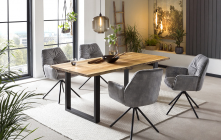 SalesFever Armlehnstuhl mit 360° Drehfunktion, Grau, Vintage-Samtvelours, Beine Metall Schwarz pulverbeschichtet