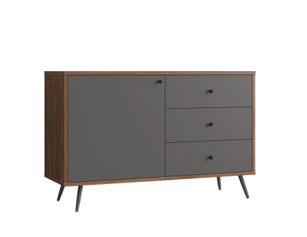 SalesFever Sideboard 118 cm Walnuss/Grau, Mit einer Türe und 3 Schubladen