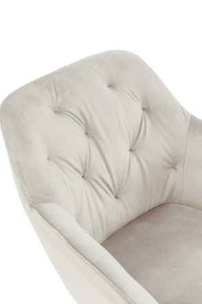 SalesFever Armlehnstuhl Creme Samt, 100% Polyester, mit Knopfheftung, Stuhlbeine aus pulverbeschichtetem schwarzem Metall