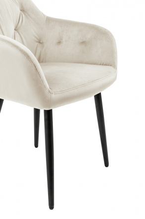 SalesFever Armlehnstuhl Creme Samt, 100% Polyester, mit Knopfheftung, Stuhlbeine aus pulverbeschichtetem schwarzem Metall