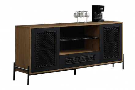 SalesFever Sideboard Natur/Schwarz, mit mattschwarzem Einsatz aus Polyrattan