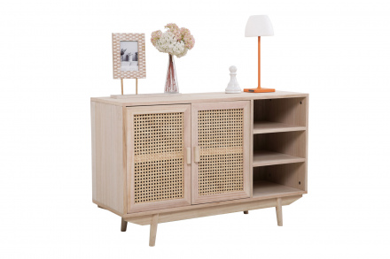 SalesFever Sideboard 100x36 cm Rattangeflecht, 2 Türen, 3 offene Fächer