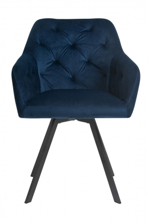 SalesFever Armlehnstuhl mit 360° Drehfunktion Blau, Samtbezug, Beine Metall Schwarz pulverbeschichtet