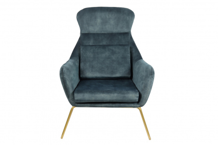 SalesFever Relaxsessel aus Samtvelours Blau, Gestell pulverbeschichtetes Metall messingfarben