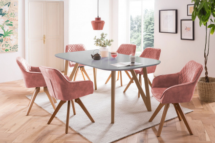 SalesFever Essgruppe 5 tlg. 160x90 cm, Esstisch Grau, Esszimmer Stuhl Rose besteht aus 1x379752+4x395233