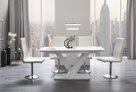 SalesFever Essgruppe 5 tlg. 160/200x90 cm, Esstisch MDF/Glas, Esszimmerstuhl Weiß, besteht aus 1x395721+1x399613