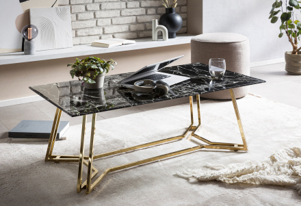 SalesFever Couchtisch 110x60 cm, Tischplatte in Marmoroptik, Gestell goldfarbenes Chrom