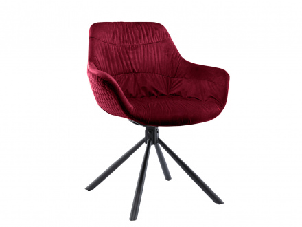SalesFever Armlehnstuhl mit Wabensteppung Samt Rot, 360° Drehgestell Metall Schwarz pulverbeschichtet