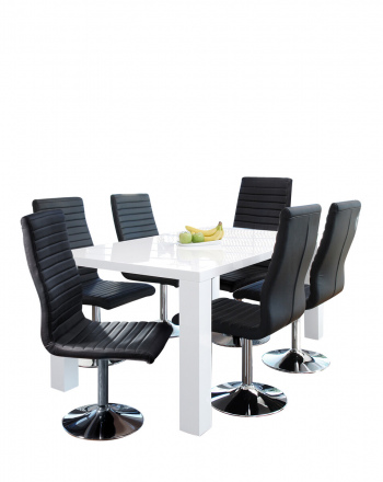SalesFever Esszimmerstuhl schwarz Kunstleder-Optik 4er Set, 360° drehbar, verchromtes Metall