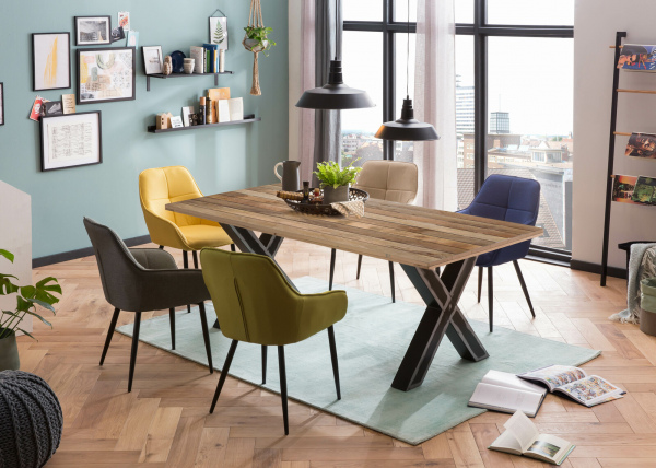 Möbilia Tisch 200x100 cm aus Platte Mango, Gestell Metall , in der Farbe Platte natur, Gestell antikschwarz 25020008