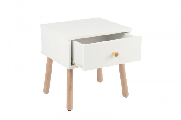 Möbilia Nachtkommode aus Pinienholz, MDF , in der Farbe weiß, natur 12020027