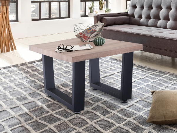 Möbilia Couchtisch 60x60x40 cm aus MDF mit Dekor Sonoma Eiche, Gestell Metall , in der Farbe Platte natur, Gestell schwarz 12020056