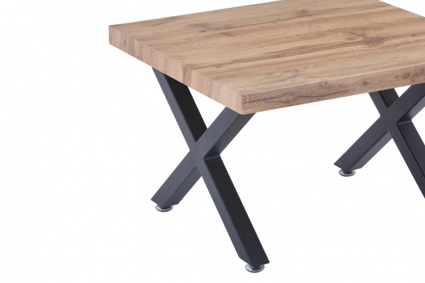 Möbilia Couchtisch 60x60x40 cm aus MDF mit Dekor Wildeiche, Gestell Metall , in der Farbe Platte natur, Gestell schwarz 12020060