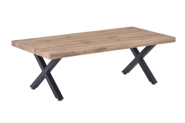 Möbilia Couchtisch 120x60x40 cm aus MDF mit Dekor Wildeiche, Gestell Metall , in der Farbe Platte natur, Gestell schwarz 12020061