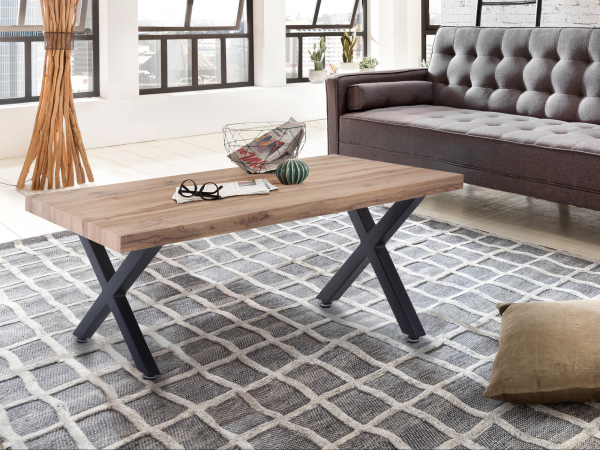 Möbilia Couchtisch 120x60x40 cm aus MDF mit Dekor Wildeiche, Gestell Metall , in der Farbe Platte natur, Gestell schwarz 12020061