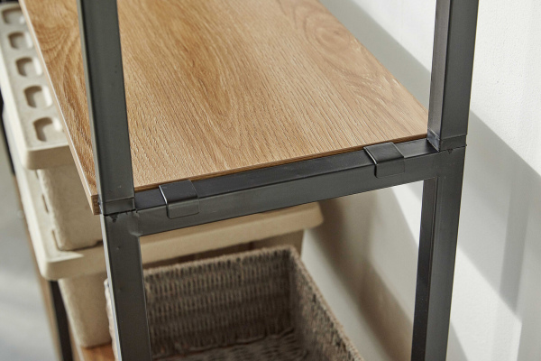 Möbilia Regal-Set aus MDF mit Akazie-Dekor, Gestell Metall , in der Farbe Böden natur, Gestell schwarz 12020086