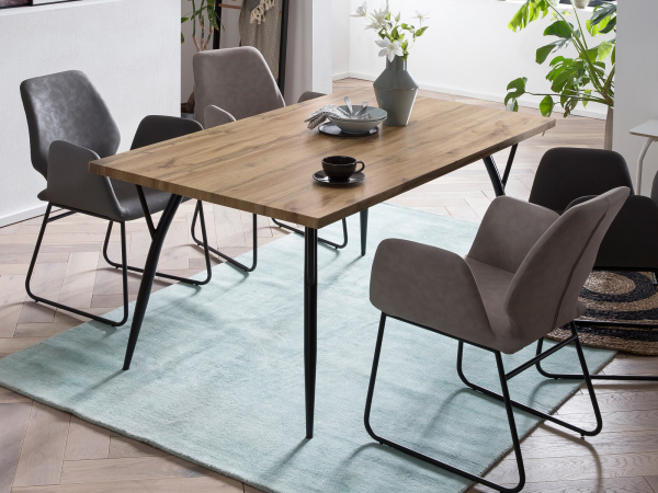 Möbilia Tisch 150x90 cm aus MDF mit Eiche-Dekor, Beine Metall , in der Farbe naturfarben, Beine schwarz 18020006