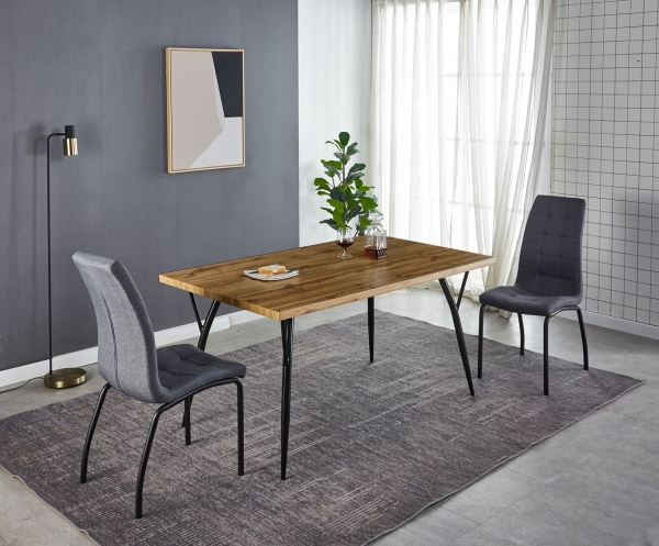 Möbilia Tisch 150x90 cm aus MDF mit Eiche-Dekor, Beine Metall , in der Farbe naturfarben, Beine schwarz 18020006