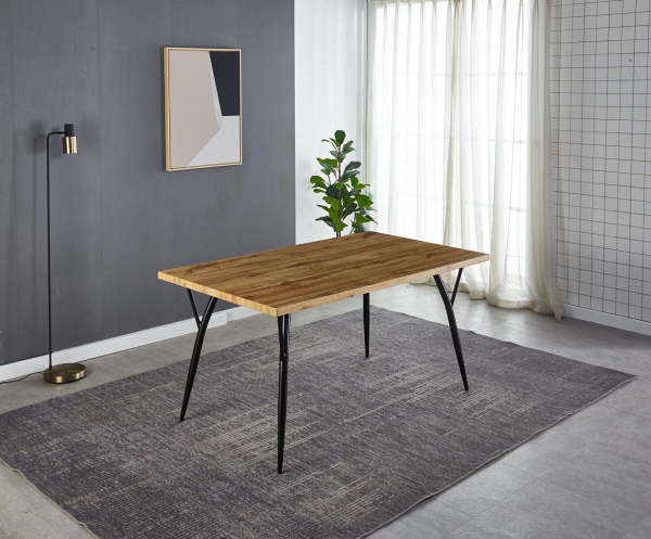 Möbilia Tisch 150x90 cm aus MDF mit Eiche-Dekor, Beine Metall , in der Farbe naturfarben, Beine schwarz 18020006