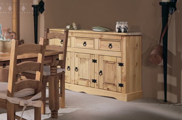 Möbilia Sideboard aus Kiefer massiv , in der Farbe honigfarbig, gewachst 19020030
