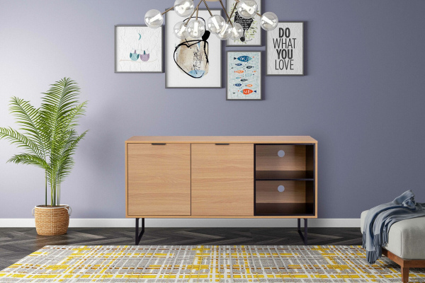 Möbilia Sideboard aus MDF mit Eiche-Dekor, Beine Metall , in der Farbe natur, schwarz 20020021