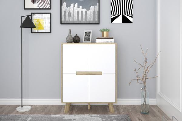 Möbilia Kommode aus Spanplatte melaminbeschichtet, Schubladen MDF lackiert, Beine MDF , in der Farbe natur, weiß 27020001