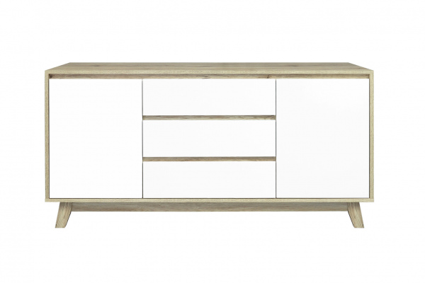 Möbilia Sideboard aus Spanplatte laminiert, Schubladen melaminbeschichtet, Beine MDF , in der Farbe natur, weiß 27020004