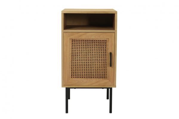 Möbilia Nachtkommode aus MDF mit Paulownia-Furnier, Front Rattan, Beine pulverbeschichtetes Metall , in der Farbe natur, Beine schwarz 28020000