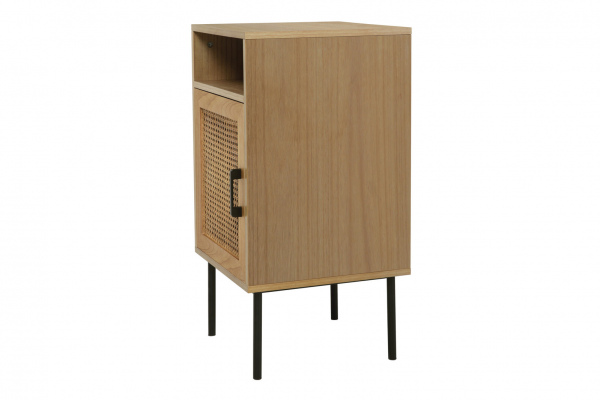 Möbilia Nachtkommode aus MDF mit Paulownia-Furnier, Front Rattan, Beine pulverbeschichtetes Metall , in der Farbe natur, Beine schwarz 28020000