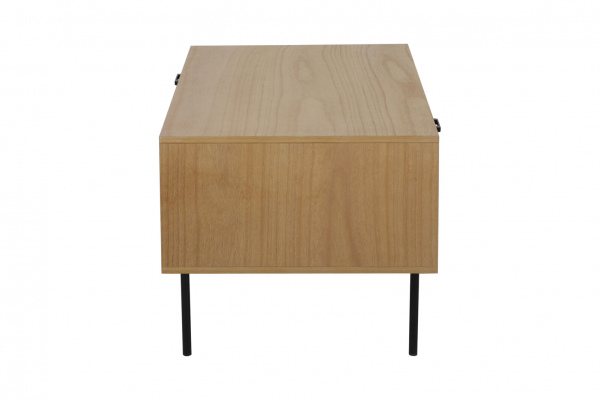 Möbilia Couchtisch aus MDF mit Paulownia-Furnier, Front Rattan, Beine pulverbeschichtetes Metall , in der Farbe natur, Beine schwarz 28020005