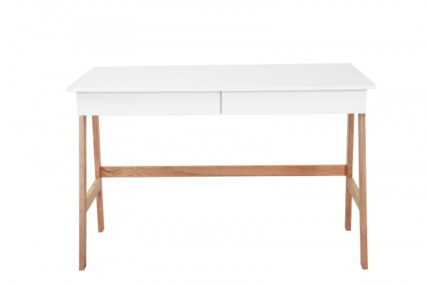 Möbilia Schreibtisch, weiß, Beine aus Holz aus MDF, Beine Heveaholz , in der Farbe matt weiß, Beine natur 28020025