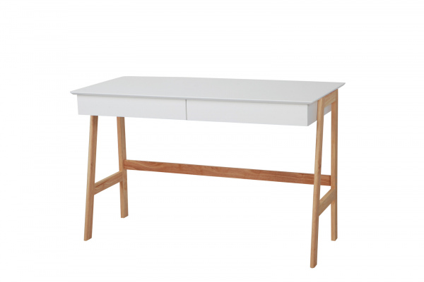 Möbilia Schreibtisch, weiß, Beine aus Holz aus MDF, Beine Heveaholz , in der Farbe matt weiß, Beine natur 28020025