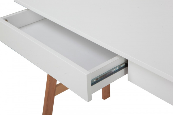 Möbilia Schreibtisch, weiß, Beine aus Holz aus MDF, Beine Heveaholz , in der Farbe matt weiß, Beine natur 28020025