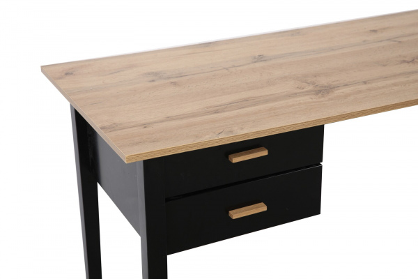 Möbilia Schreibtisch, schwarz, Beine aus Holz aus Platte MDF mit Dekofolie, Beine Heveaholz , in der Farbe Platte natur, Beine matt schwarz 28020028